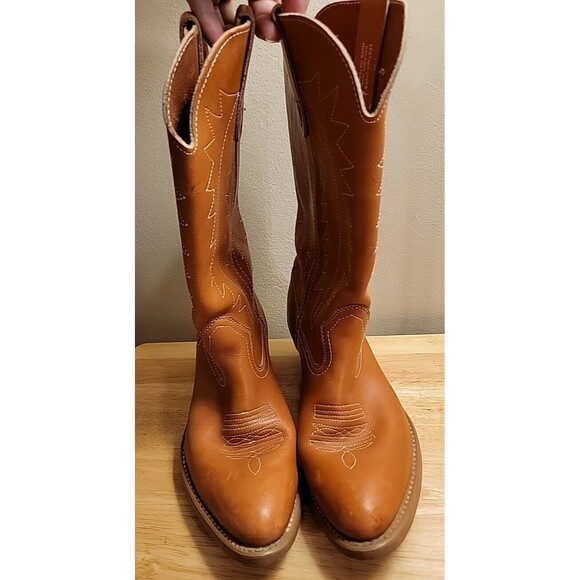 Landis Cowboy Western Leather Boots Vintage Brown Tan Mens Size 9 Balance Man - Picture 3 of 16